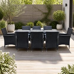 Outdoor Dining Set 9 Piece Wicker Lounge Chairs Table Black Garden Furniture