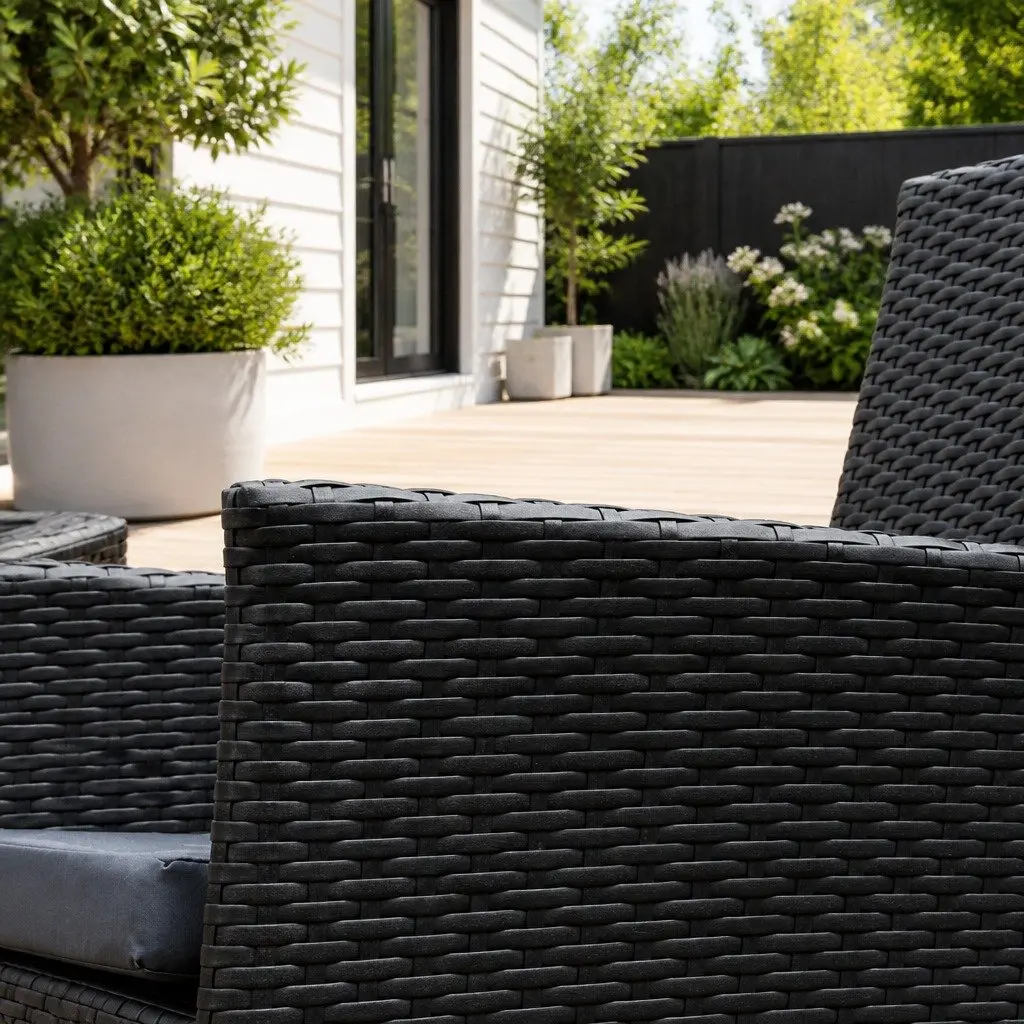 Outdoor Dining Set 9 Piece Wicker Lounge Chairs Table Black