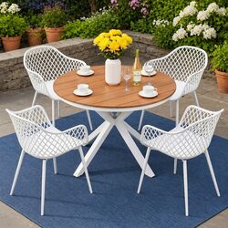 Outdoor Dining Set 5 Piece Table 4 Chairs Patio Garden Furniture Seating White