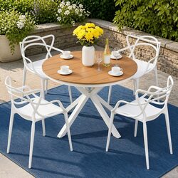 5 Piece Outdoor Dining Set White Table Chairs Patio Garden Furniture Stackable