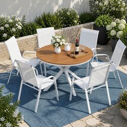 7 Piece Outdoor Dining Set Table Chairs Patio Garden Furniture White Steel