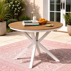 Round Outdoor Dining Table 108CM White WPC Top Aluminum Frame Patio Furniture