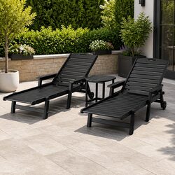 Sun Lounge Chair 2-Piece Set with Side Table Adjustable Reclining Patio