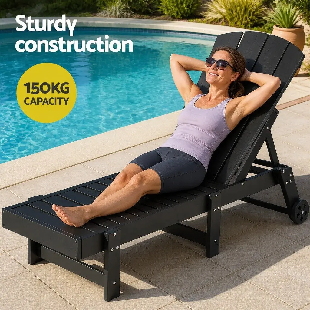Sun Lounger Adjustable Recliner 4-Position Black Outdoor Furniture