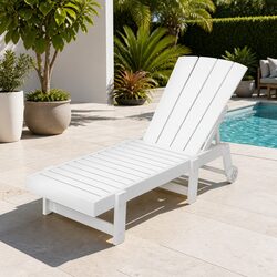 Sun Lounge Chair 4-Position Adjustable Outdoor Patio Lounger with Wheels White