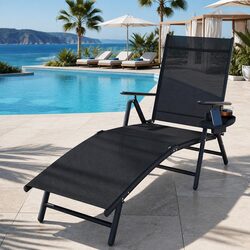 Outdoor Sun Lounger Folding Beach Chair Aluminium Frame Adjustable Backrest