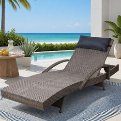 Outdoor Sun Lounge Armchair Adjustable Recliner Beach Lounger Grey Beige