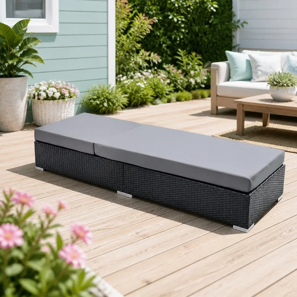Wicker Sun Lounge Outdoor Furniture Adjustable Lounger Daybed with Cushion