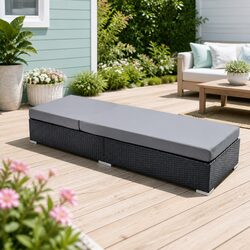 Wicker Sun Lounge Outdoor Furniture Adjustable Lounger Daybed with Cushion
