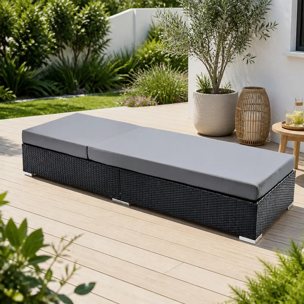 2PC Adjustable Wicker Sun Lounge Outdoor Furniture with Cushion Reclining Day