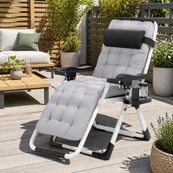 Folding Sun Lounger Zero Gravity Reclining Outdoor Lounge Chair with Headrest