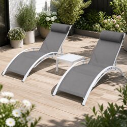 3PC Outdoor Lounge Set Sun Lounger Chairs Garden Patio Furniture Steel Frame