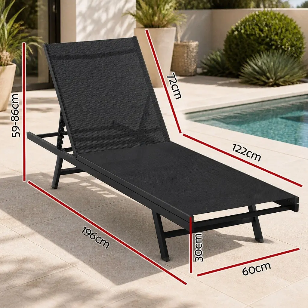 Outdoor Sun Lounger Adjustable 6-Position Steel Frame Black Textilene