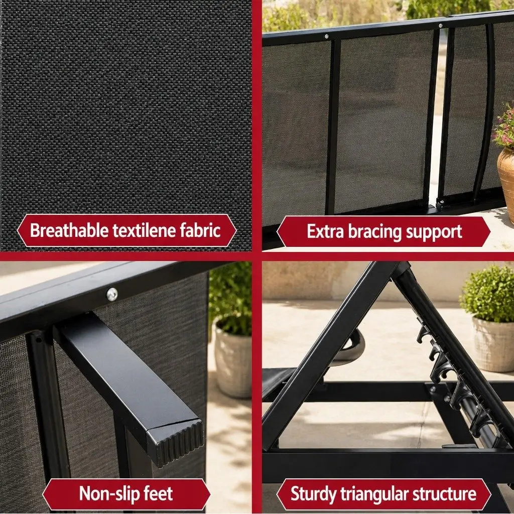 Outdoor Sun Lounger Adjustable 6-Position Steel Frame Black Textilene