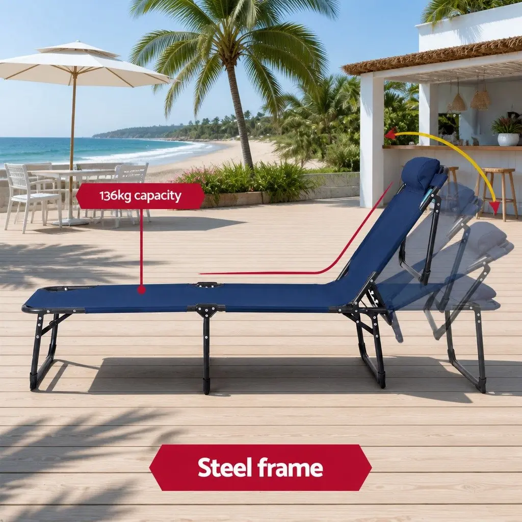Outdoor Chair 4-Position Adjustable Backrest Folding Beach Lounger Blue