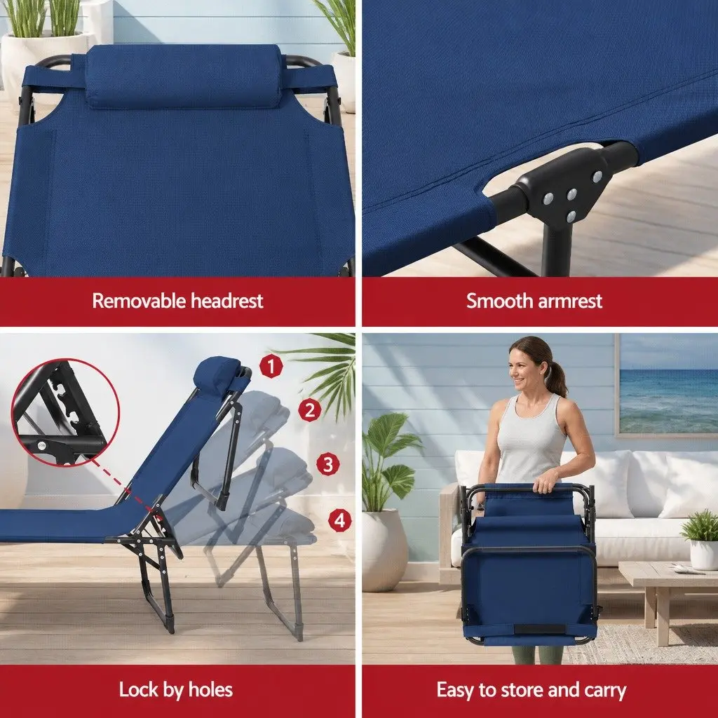 Outdoor Chair 4-Position Adjustable Backrest Folding Beach Lounger Blue