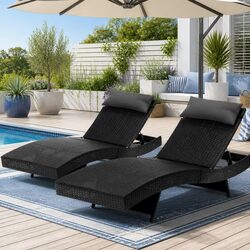 Sun Lounge Chair 2PC Outdoor Wicker Lounger Adjustable Garden Furniture Beach
