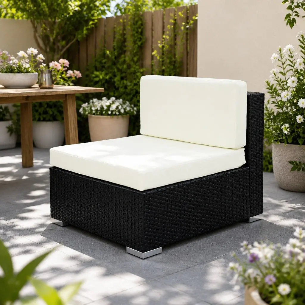 Outdoor Lounge Chair Set Wicker Rattan Single Seater Heavy-duty Aluminium Frame Black