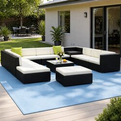 Outdoor Sofa Set 13-Piece Wicker Lounge Arm Chair Corner Table Cushions