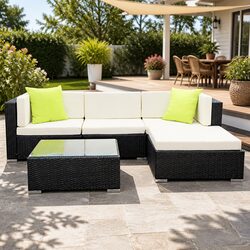5-Piece Outdoor Sofa Set Wicker Lounge Couch 4 Seater Garden Furniture Black