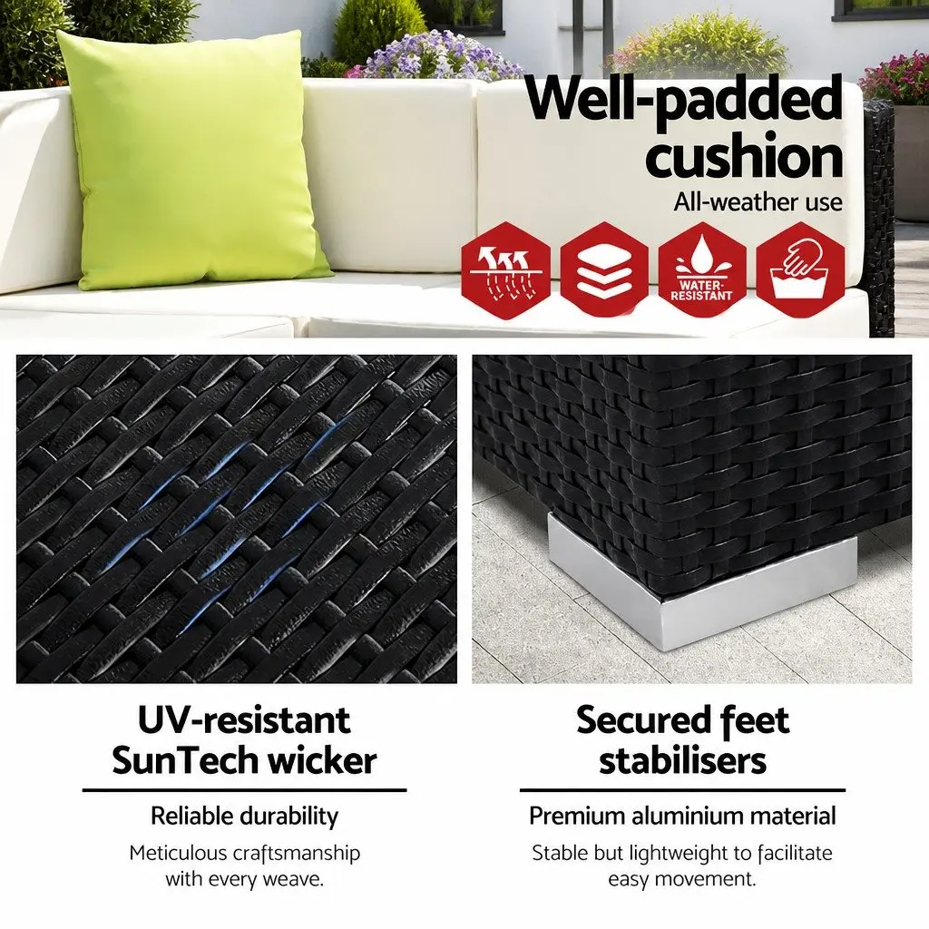 Outdoor Sofa Set 8 Piece Wicker Lounge Setting 7 Seater Black Garden Furniture