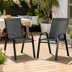 Outdoor Stackable Dining Chairs Set of 2 Patio Lounge Furniture Black Steel