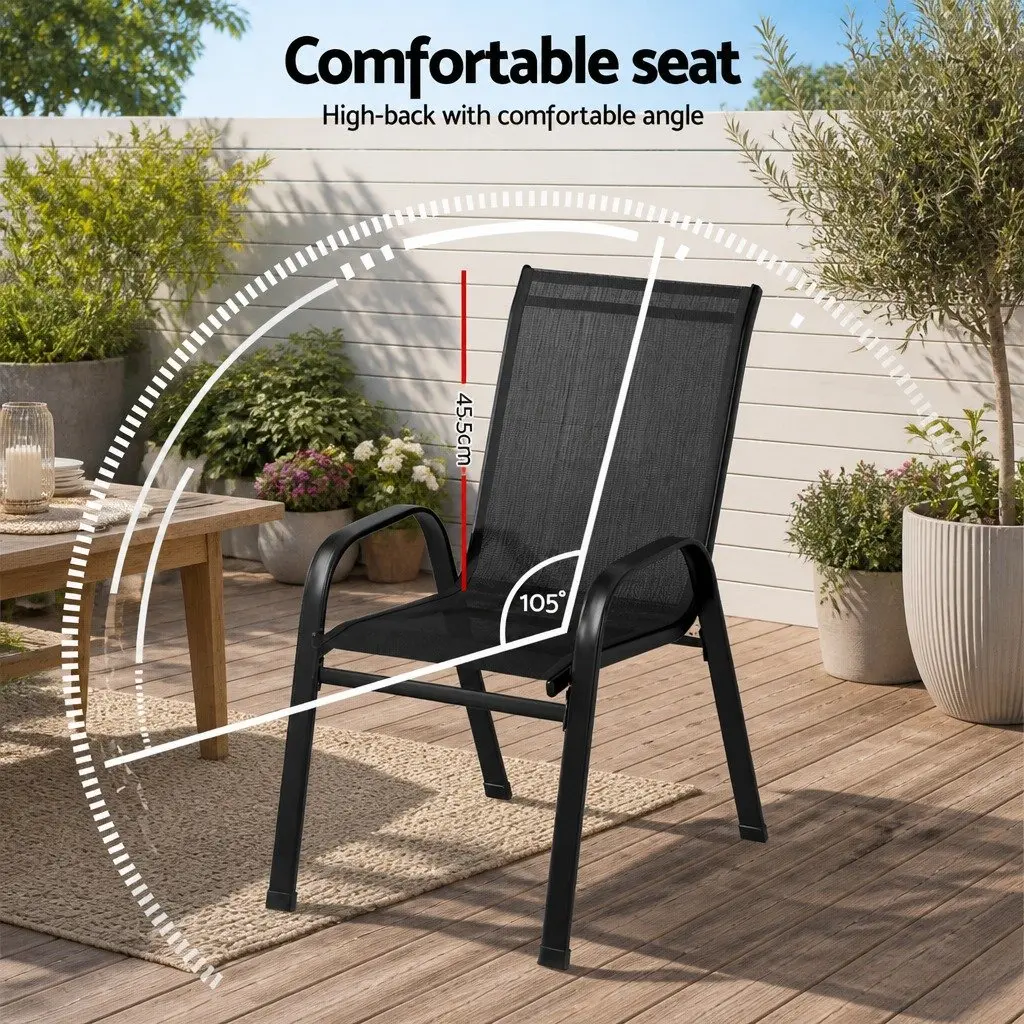 Outdoor Stackable Dining Chairs Set of 2 Steel Frame Textilene Fabric Black