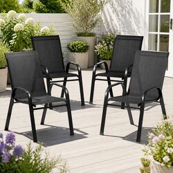Stackable Outdoor Dining Chairs 4PC Patio Lounge Furniture Black Steel Frame
