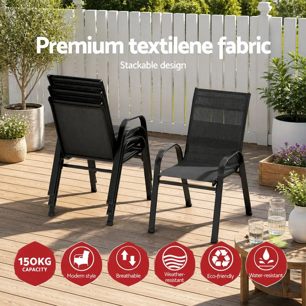 Outdoor Dining Chairs Stackable Lounge Patio Furniture Set 6PC Black Steel Frame
