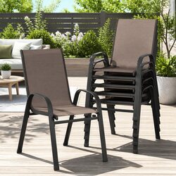 Outdoor Stackable Dining Chairs Set 6PC Lounge Patio Furniture Brown Steel Frame