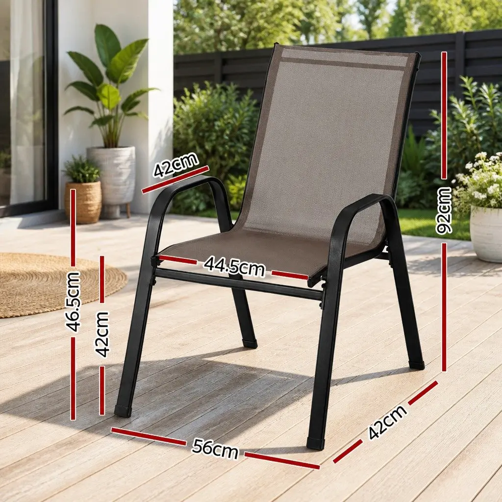 Outdoor Stackable Dining Chairs Set 6PC Steel Frame Brown Textilene Fabric