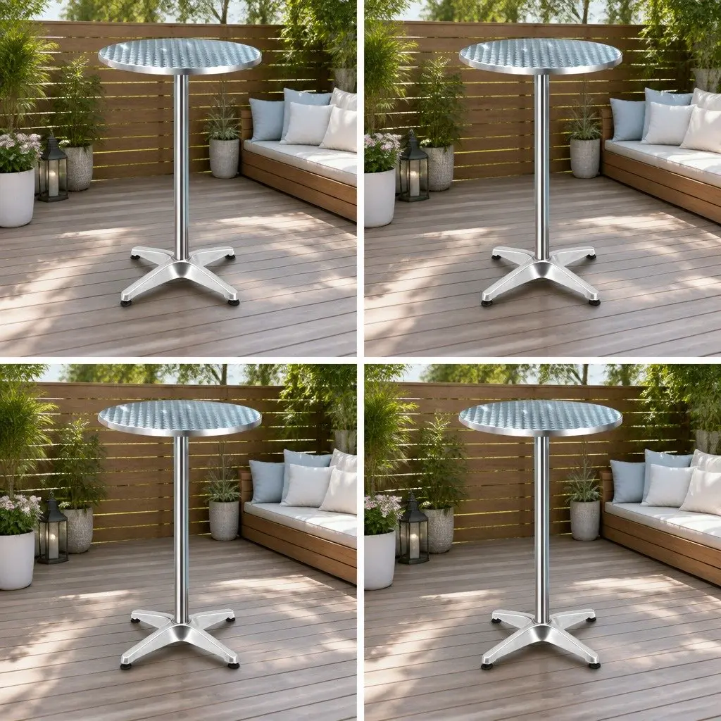 Set of 4 Outdoor Bar Tables Round Adjustable Height 70/110cm Foldable Patio