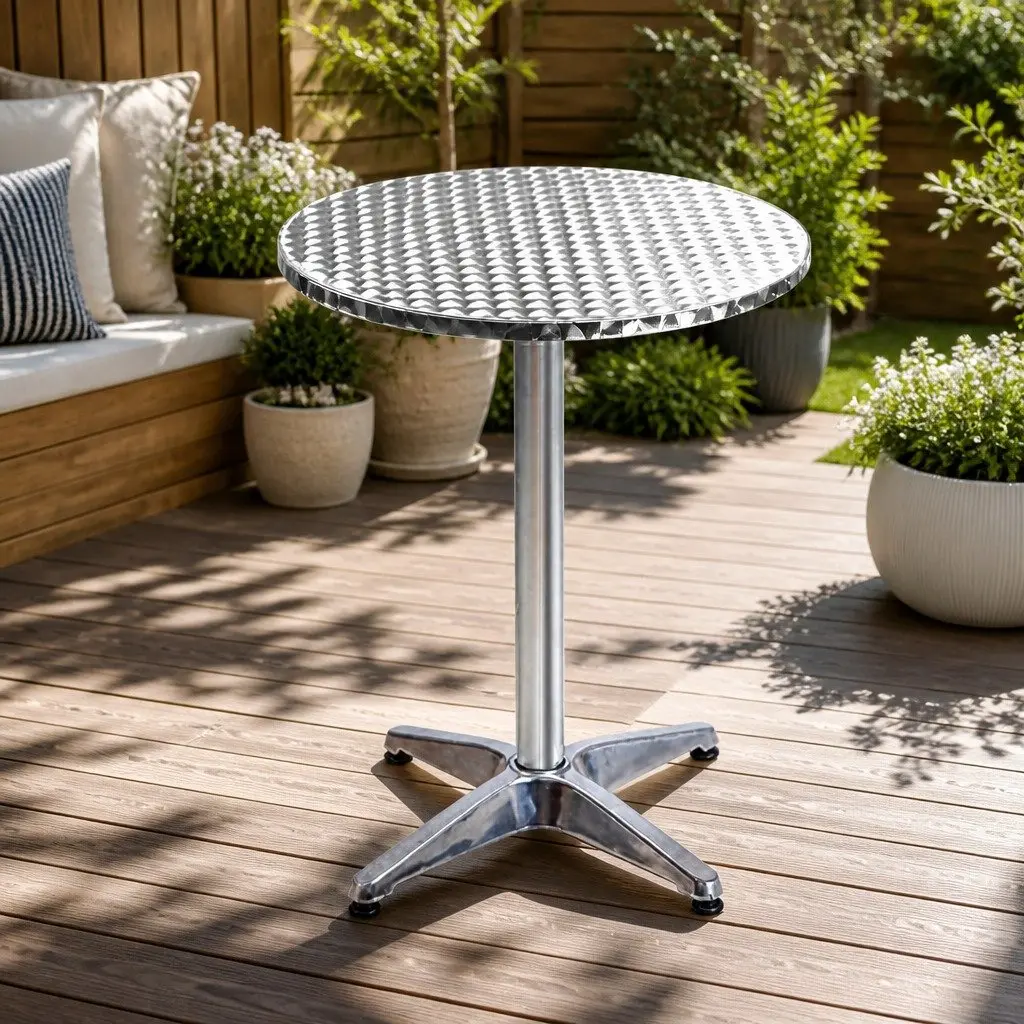 Outdoor Bar Tables Set of 4 Round Adjustable Height 70cm 110cm Foldable Stainless Steel Silver