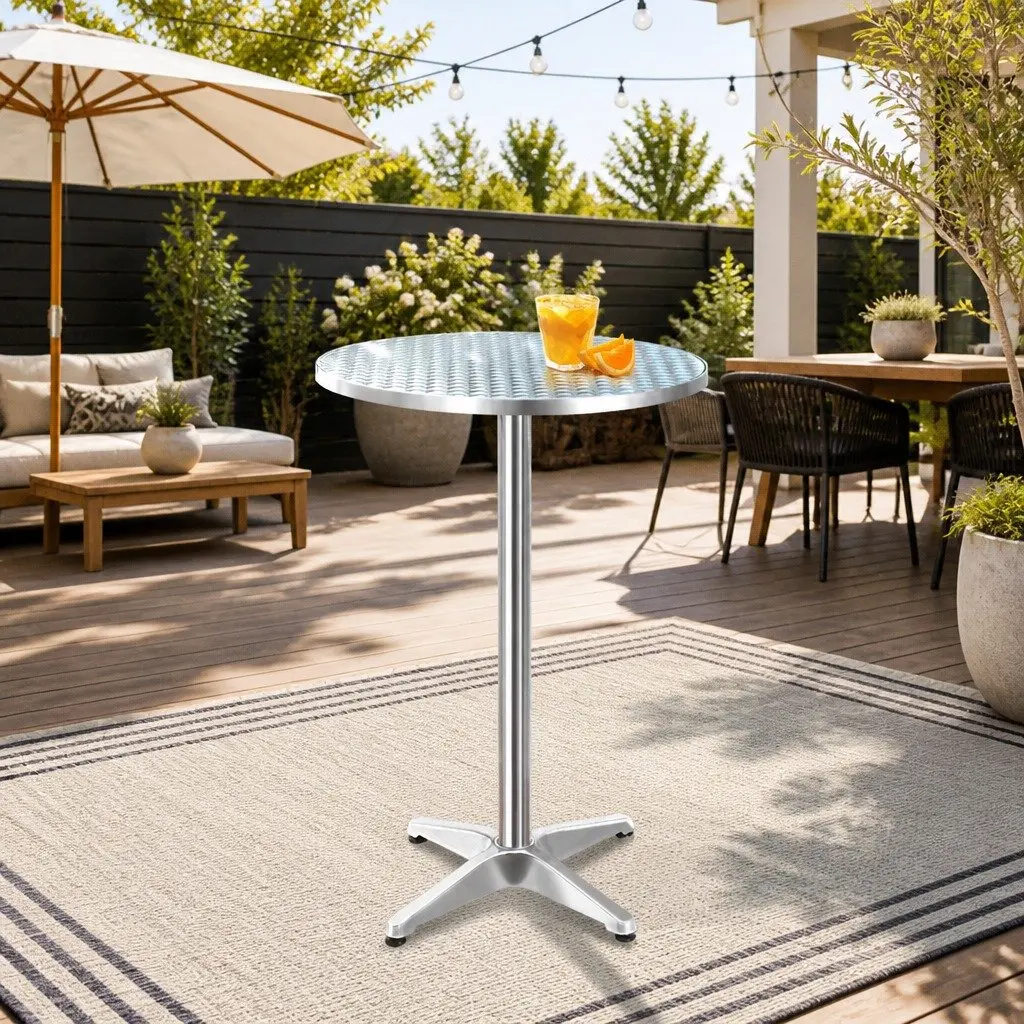 Round Bar Table Adjustable Height Foldable Aluminium Stainless Steel Modern Silver