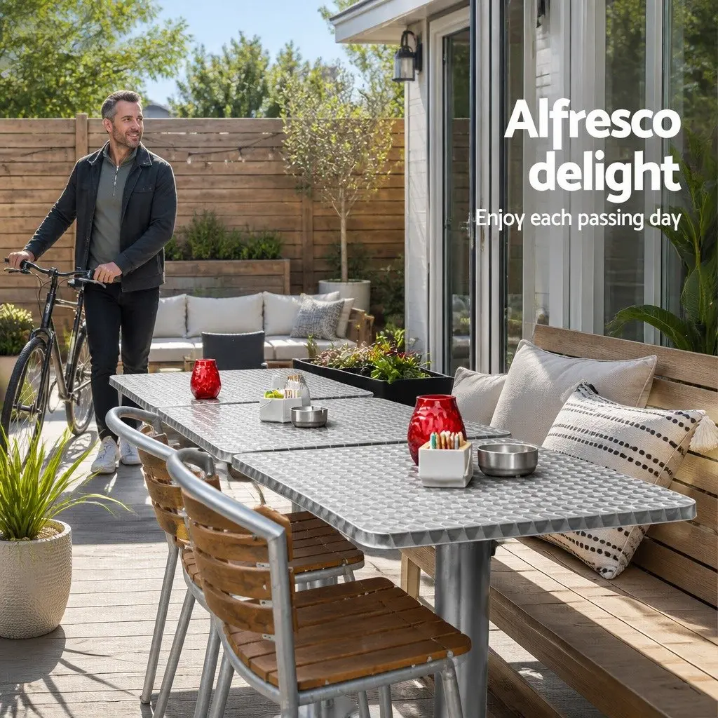 Outdoor Bar Table Adjustable Height 70cm 110cm Silver Stainless Steel Top Foldable