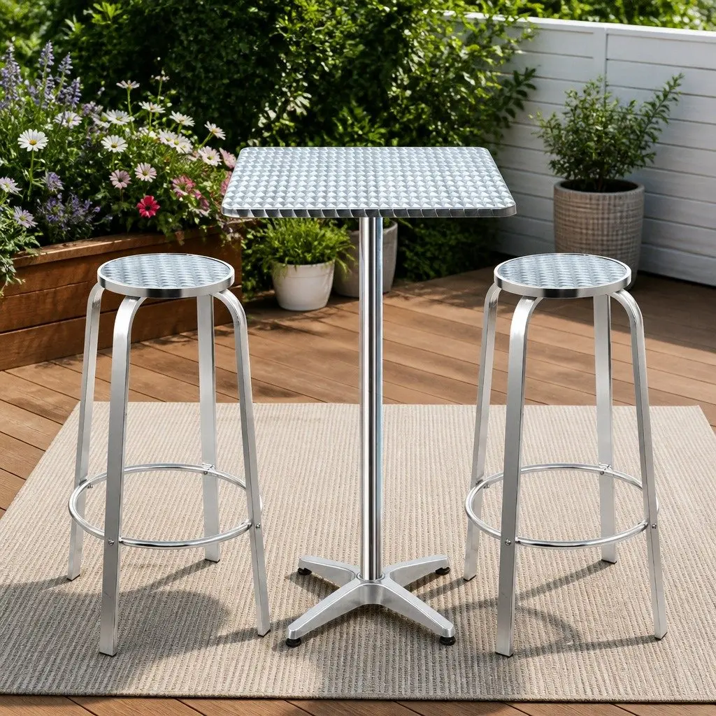 3-Piece Outdoor Bar Set Height Adjustable Bistro Table with 2 Stools Square Cafe