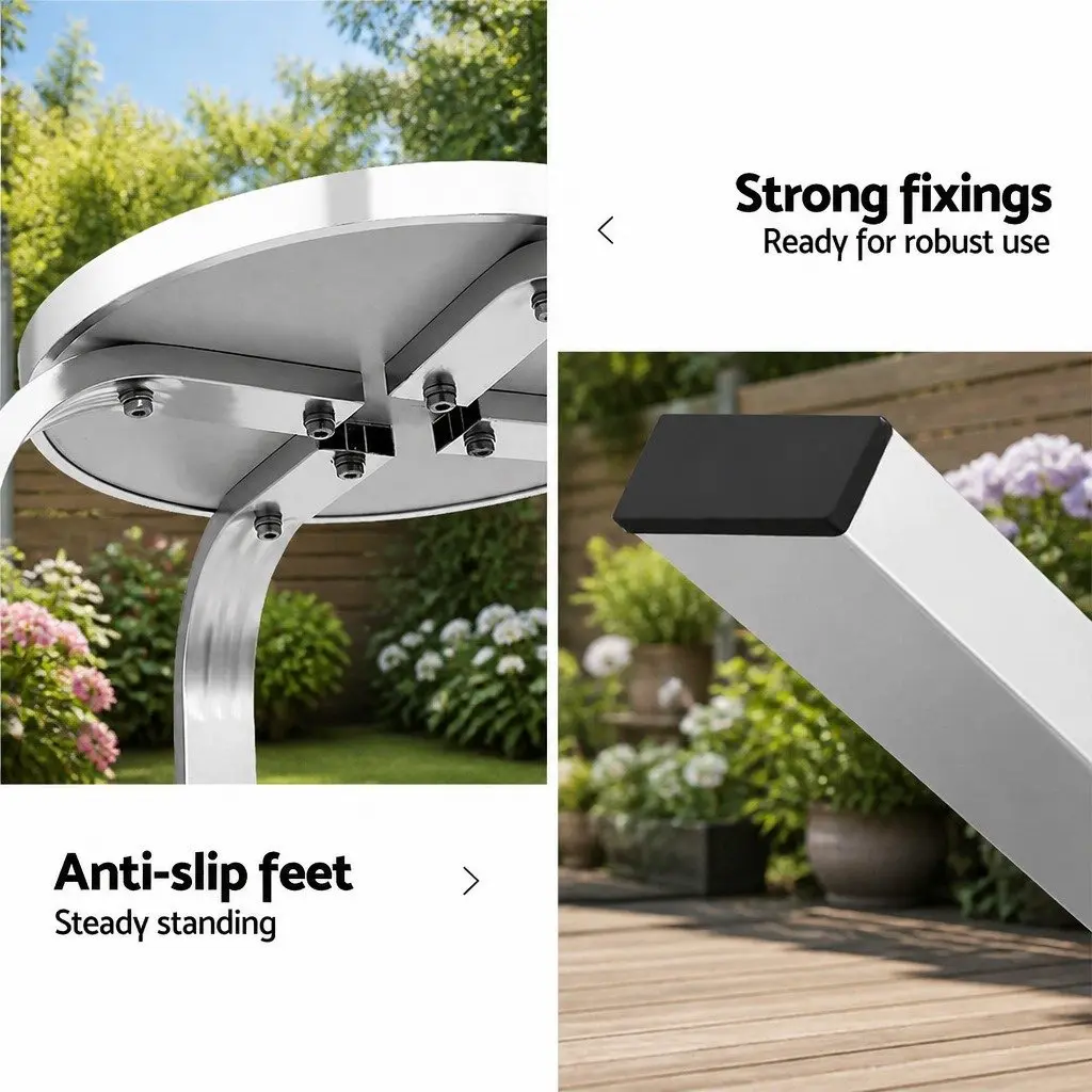 3 Piece Outdoor Bar Set Height Adjustable Bistro Table with 2 Stools Silver