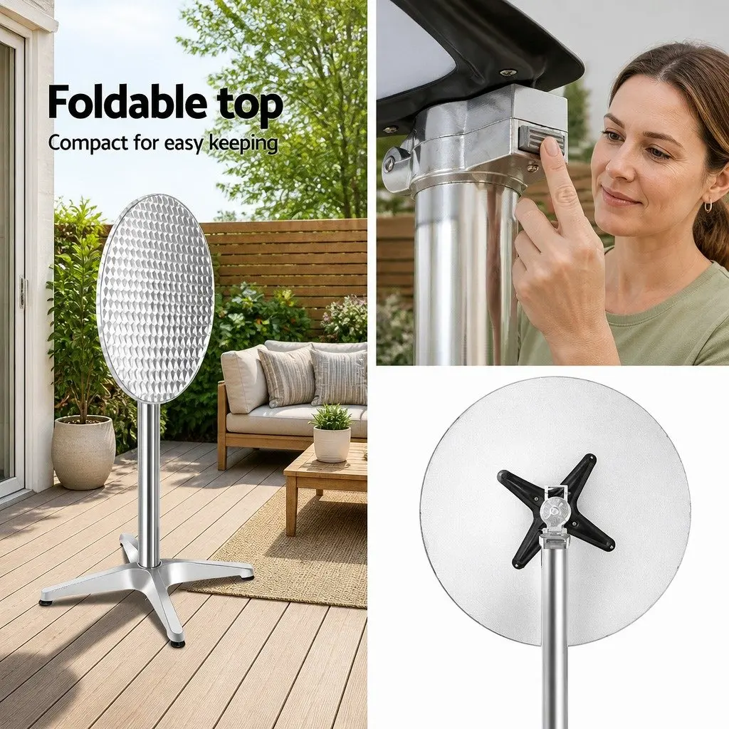 Outdoor Bar Set Height-Adjustable Round Table and 2 Stools Silver