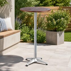 Outdoor Bar Table Round Hardwood Top Foldable Adjustable Height Aluminium Pole