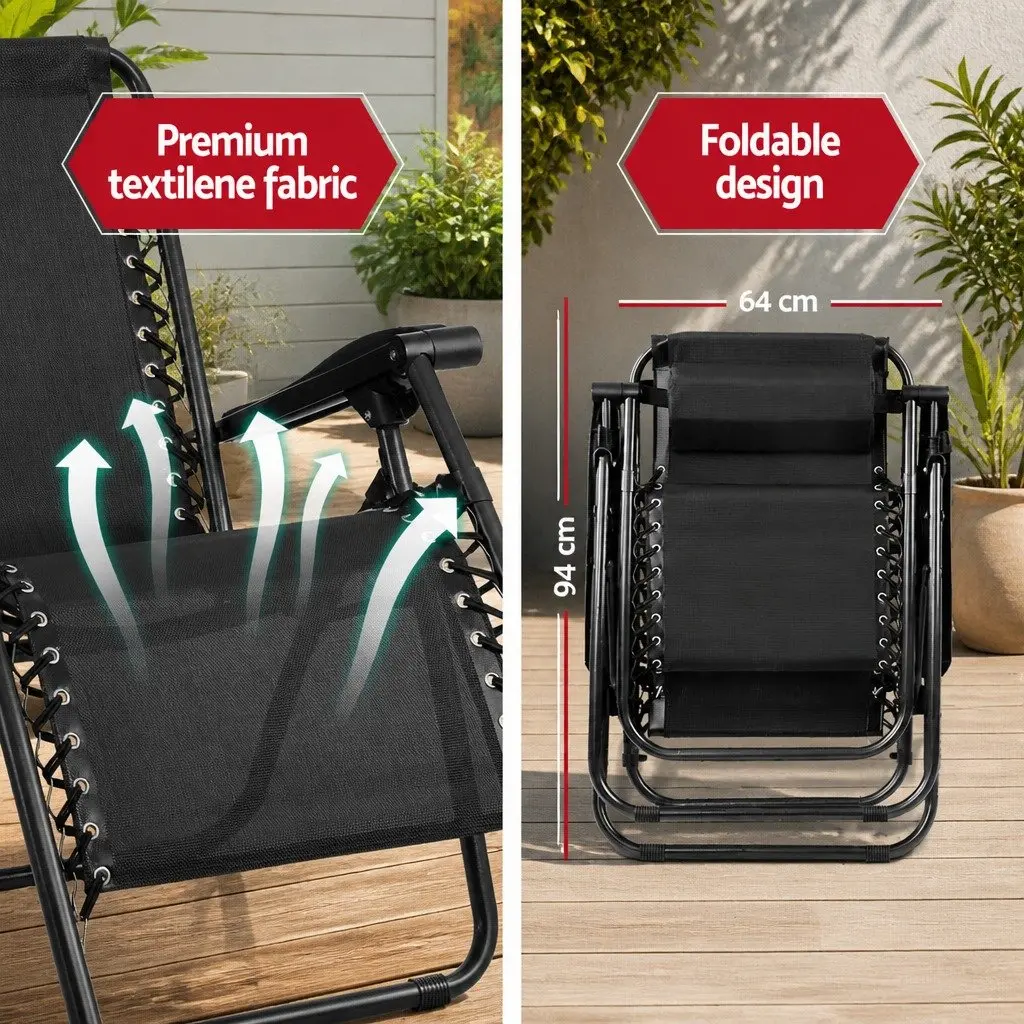 Zero Gravity Chair Adjustable Recliner Folding Outdoor Lounge Black
