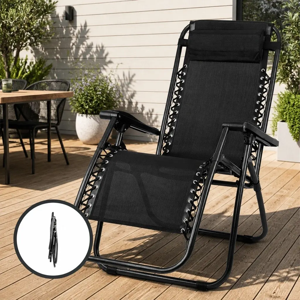 Zero Gravity Chair Adjustable Recliner Folding Outdoor Lounge Black