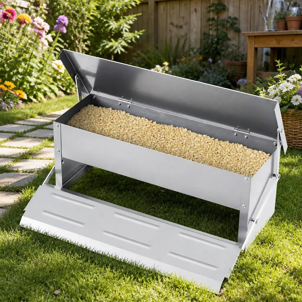 Automatic Chicken Feeder Weight-Operated 5KG Galvanized Steel Silver