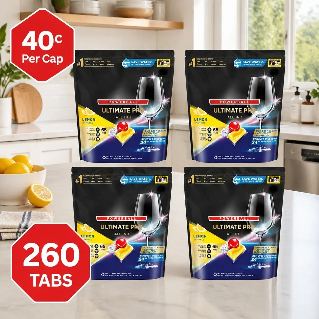 Dishwasher Tablets Lemon 260 Pack Ultimate Pro Powerball Cleaning Enzyme