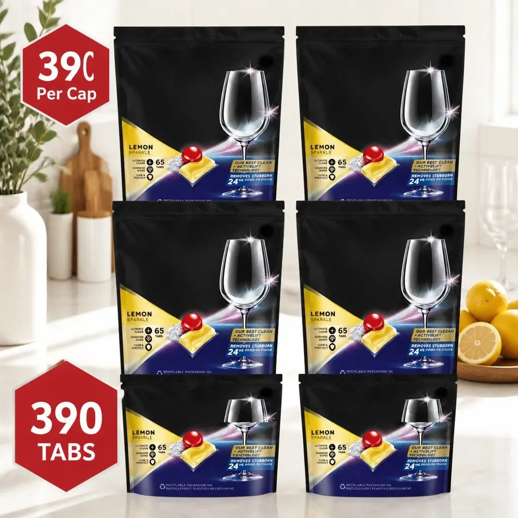 Dishwasher Tablets Ultimate Pro Lemon 390 Pack Powerful Clean Stubborn Food