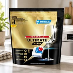 Ultimate Plus All-in-1 Dishwasher Tablets 31 Pack Powerful Clean Short Cycle