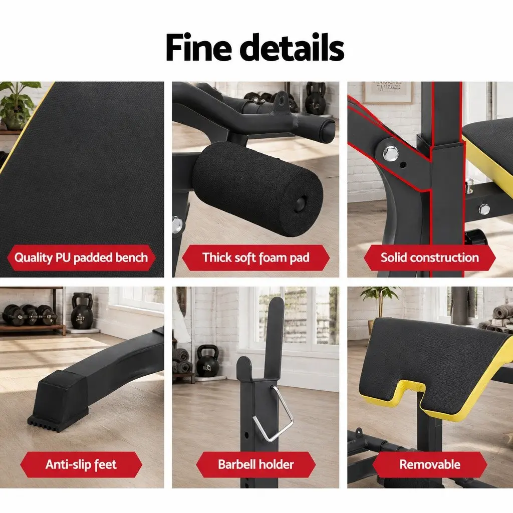 Multi-Station Weight Bench 14-in-1 Adjustable Press Black Yellow