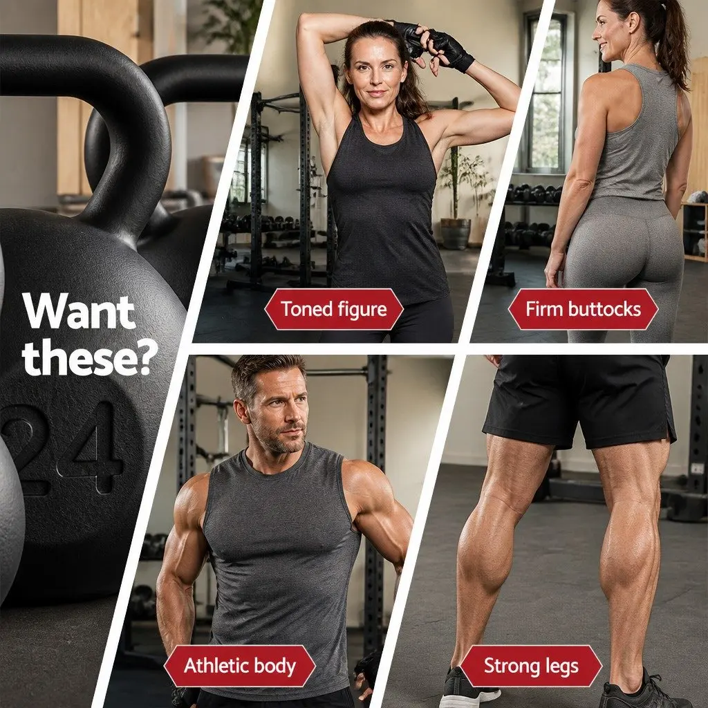 Kettlebell Set 22kg Anti-Slip Grip Black Rubber Surface Free Weights for Home Gym Strength Training