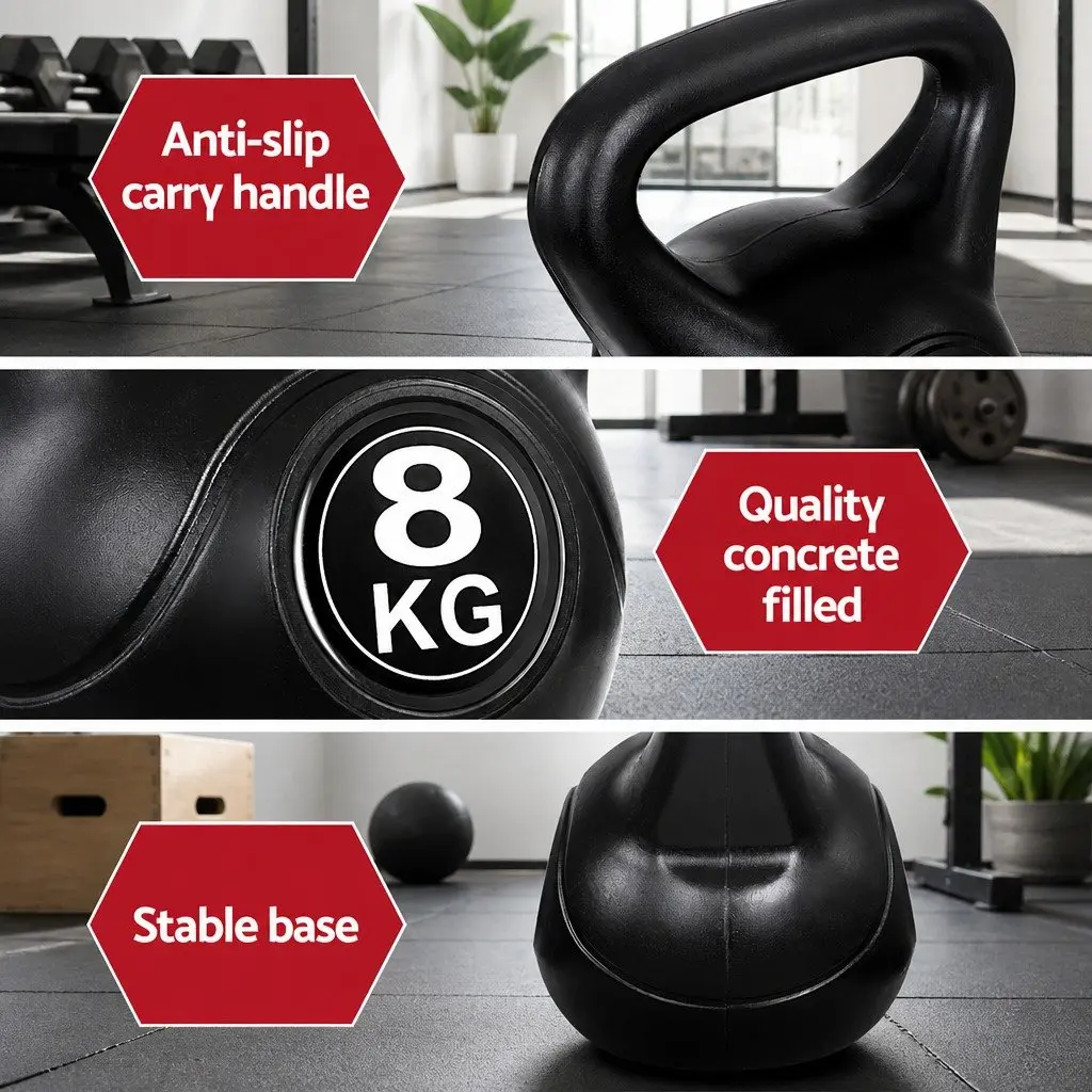Kettlebell Set 22kg Anti-Slip Grip Black Rubber Surface Free Weights for Home Gym Strength Training