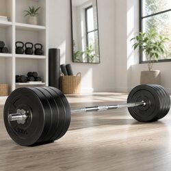 88kg Barbell Set with Weight Plates Lifting Bench Home Gym Equipment 168cm Bar