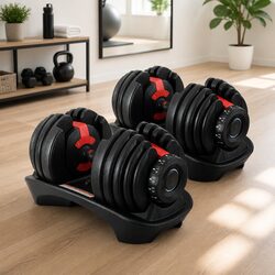 Adjustable Dumbbell Set 24kg Home Gym Weight Training 2 Pieces with Holder